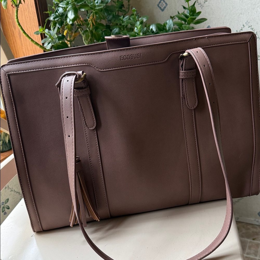 ECOSUSI Elegant Pink Beige Women's Tote Bag Vegan Leather